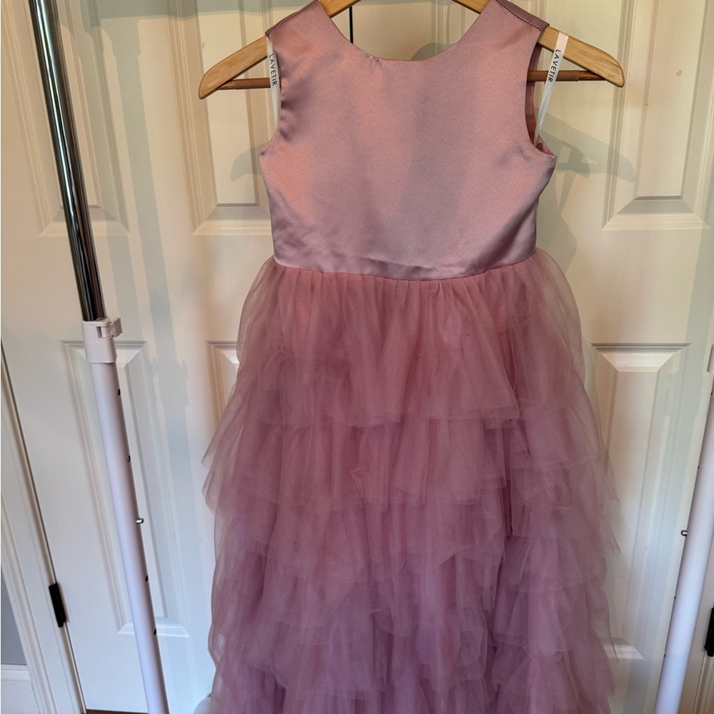 Girls Elegant Lavender Tulle Dress with Bow - Picture 2 of 3